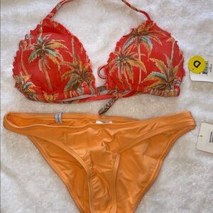 Body Glove Tropical Palm Bikini Set sunset triangle top with solid bottom